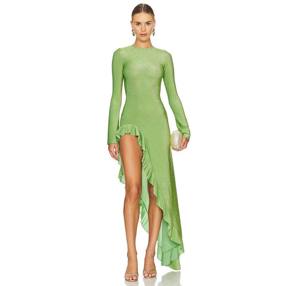 DELFI Collective Rosalia Dress Metallic GREEN HIGH LOW HEM SIZE XL NWT $299 MSRP